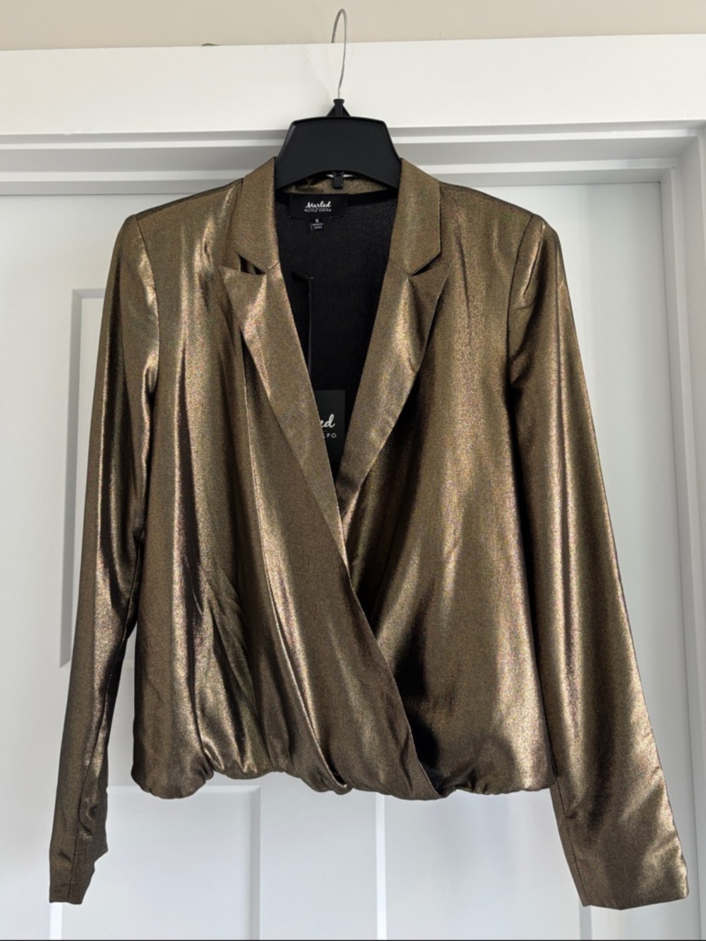 Revolve Metallic Bronze Wrap Blazer top